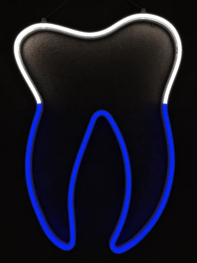 Leuchtzahn "Neon", weiß / blau, hängend